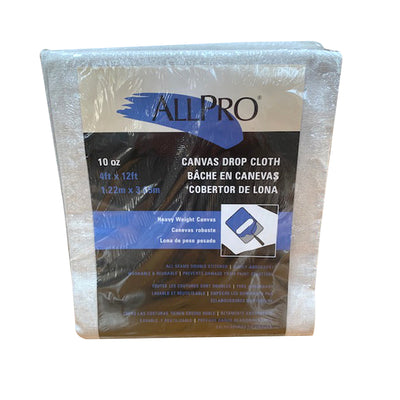 Allpro 10 oz 4 ft x 12 ft canvas drop cloth, available at Aboff's in New York and Long Island.