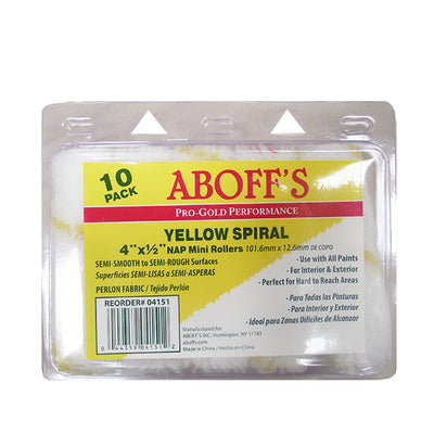 Aboff's Yellow Spiral 4" x 1/2" 10 Pack Paint Rollers, available at Aboff's in New York and Long Island.